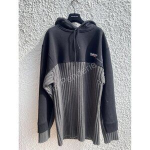 Balenciaga  Grey Cable Knit and Black Hoodie